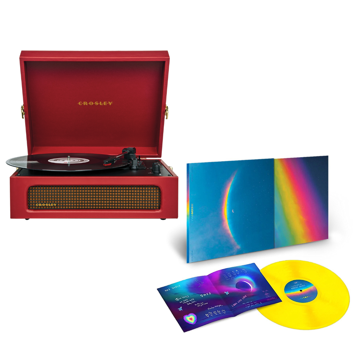 Voyager Burgundy & New Coldplay album Moon Music on very exclusive yellow vinyl Crosley Radio Europe