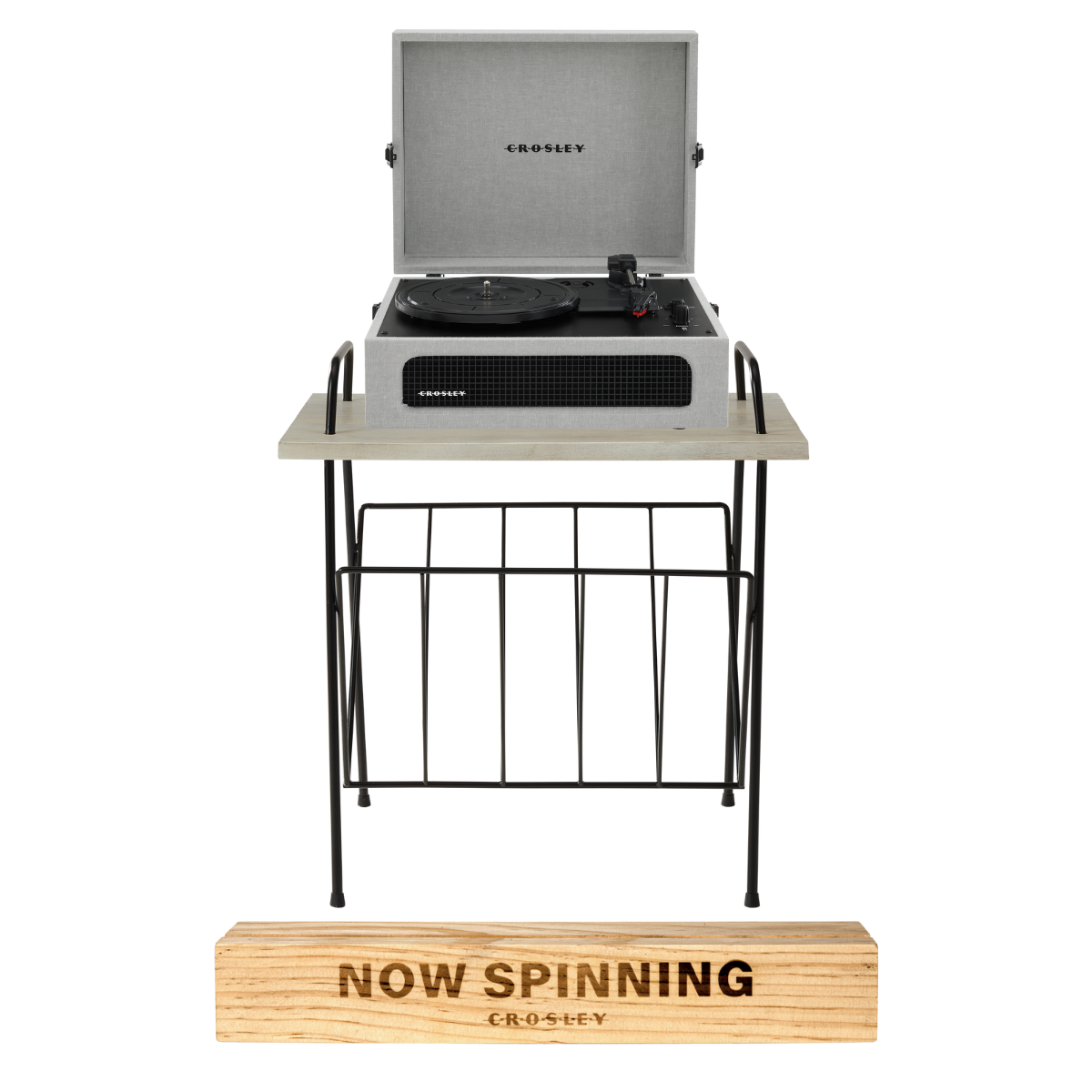 Voyager Grey & Wiltshire Record Player Rack & Now Spinning - Record Stand Crosley Radio Europe